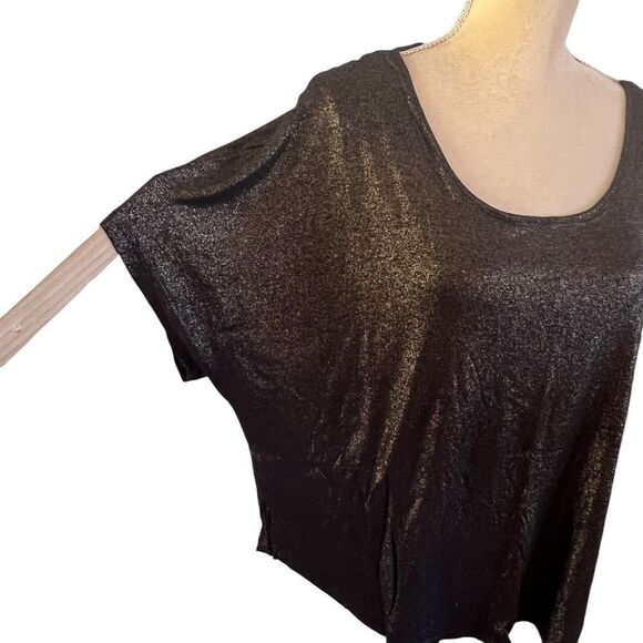 Juicy Couture Shimmering Metallic Short Sleeve Top with Open Back Detail Blouse - Picture 3 of 14